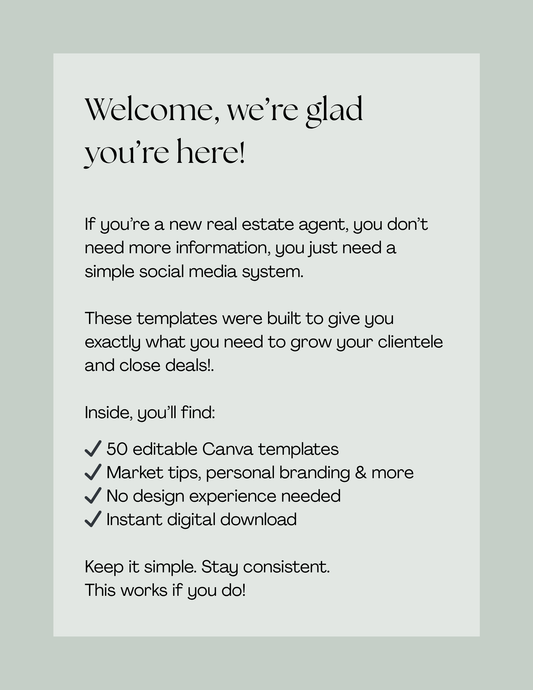 New Agent Social Media Template Pack — 50 Done-for-You Canva Social Media Templates for Realtors